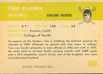 1961 Fleer #188 Tom Flores Back