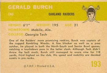 1961 Fleer #193 Gerald Burch Back