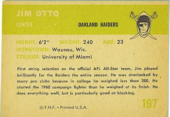 1961 Fleer #197 Jim Otto Back