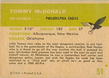 1961 Fleer #51 Tommy McDonald Back