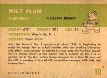 1961 Fleer #10 Milt Plum Back