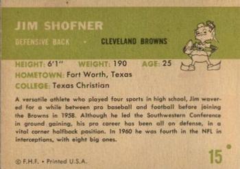 1961 Fleer #15 Jim Shofner Back