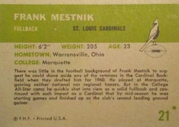 1961 Fleer #21 Frank Mestnik Back