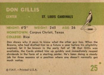 1961 Fleer #25 Don Gillis Back