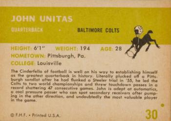 1961 Fleer #30 John Unitas Back
