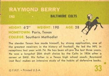 1961 Fleer #33 Raymond Berry Back