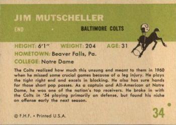 1961 Fleer #34 Jim Mutscheller Back