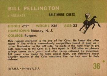 1961 Fleer #36 Bill Pellington Back