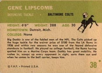 1961 Fleer #38 Gene Lipscomb Back