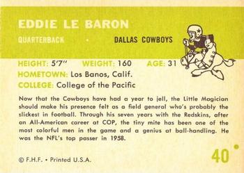 1961 Fleer #40 Eddie LeBaron Back