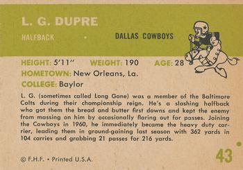1961 Fleer #43 L.G. Dupre Back