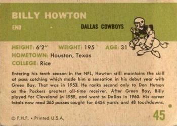 1961 Fleer #45 Bill Howton Back
