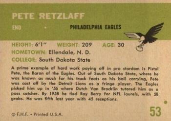 1961 Fleer #53 Pete Retzlaff Back