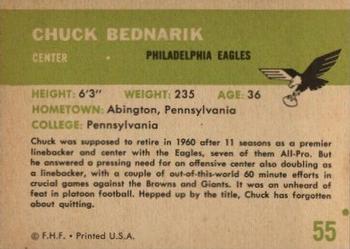1961 Fleer #55 Chuck Bednarik Back