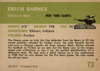 1961 Fleer #73 Erich Barnes Back