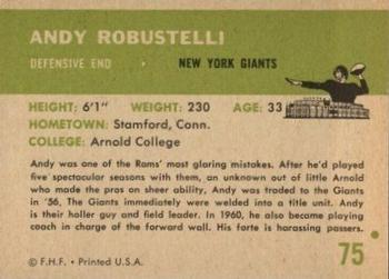 1961 Fleer #75 Andy Robustelli Back