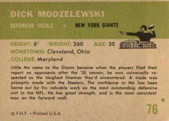 1961 Fleer #76 Dick Modzelewski Back