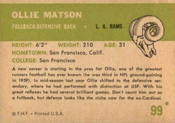 1961 Fleer #99 Ollie Matson Back