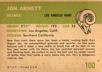 1961 Fleer #100 Jon Arnett Back