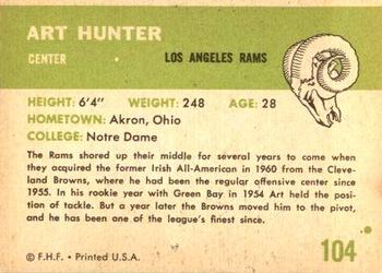 1961 Fleer #104 Art Hunter Back