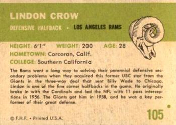 1961 Fleer #105 Lindon Crow Back