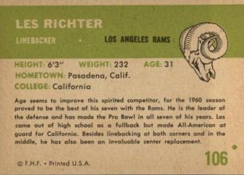 1961 Fleer #106 Les Richter Back