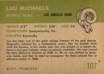 1961 Fleer #107 Lou Michaels Back