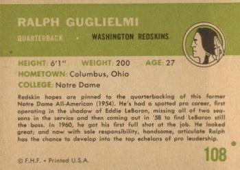 1961 Fleer #108 Ralph Guglielmi Back