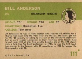 1961 Fleer #111 Bill Anderson Back