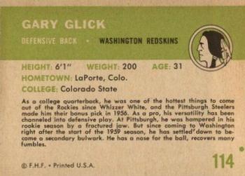1961 Fleer #114 Gary Glick Back