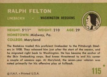 1961 Fleer #115 Ralph Felton Back