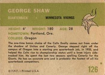 1961 Fleer #126 George Shaw Back