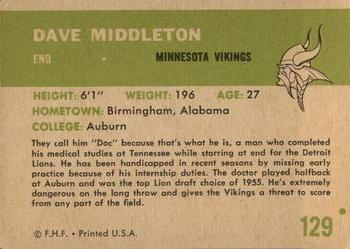 1961 Fleer #129 Dave Middleton Back