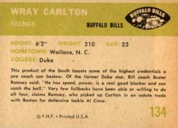 1961 Fleer #134 Wray Carlton Back