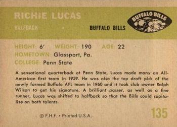 1961 Fleer #135 Richie Lucas Back