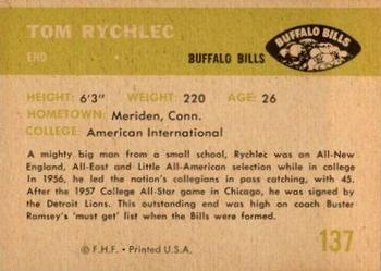 1961 Fleer #137 Tom Rychlec Back
