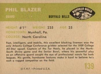 1961 Fleer #139 Phil Blazer Back