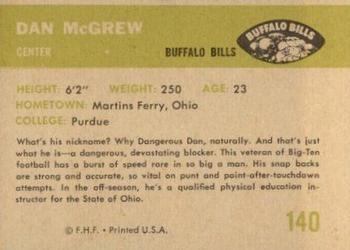 1961 Fleer #140 Dan McGrew Back