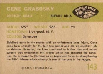 1961 Fleer #143 Gene Grabosky Back