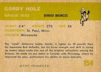 1961 Fleer #154 Gordy Holz Back
