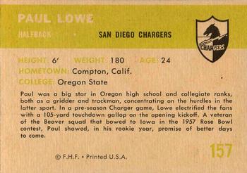 1961 Fleer #157 Paul Lowe Back