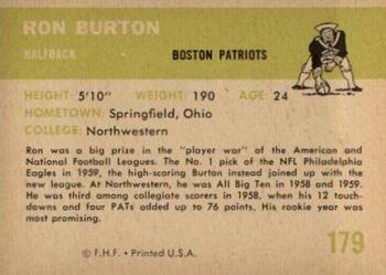 1961 Fleer #179 Ron Burton Back