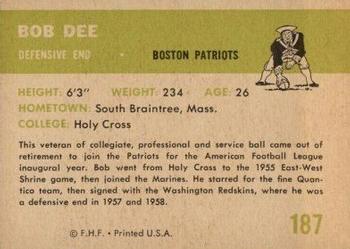 1961 Fleer #187 Bob Dee Back