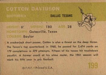 1961 Fleer #199 Cotton Davidson Back