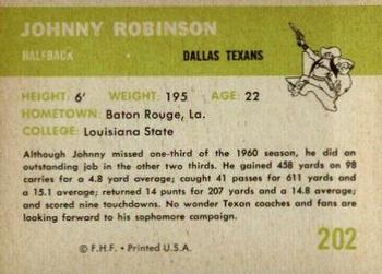 1961 Fleer #202 Johnny Robinson Back