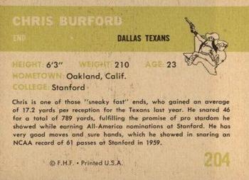1961 Fleer #204 Chris Burford Back