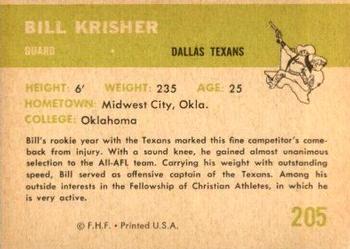 1961 Fleer #205 Bill Krisher Back