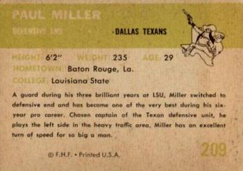 1961 Fleer #209 Paul Miller Back