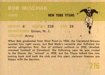 1961 Fleer #216 Bob Mischak Back