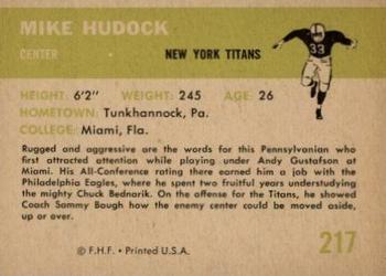 1961 Fleer #217 Mike Hudock Back